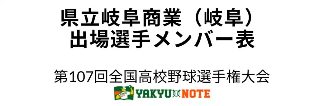 県立岐阜商業(岐阜)甲子園出場選手メンバー表 第107回全国高校野球選手権大会(夏の甲子園)