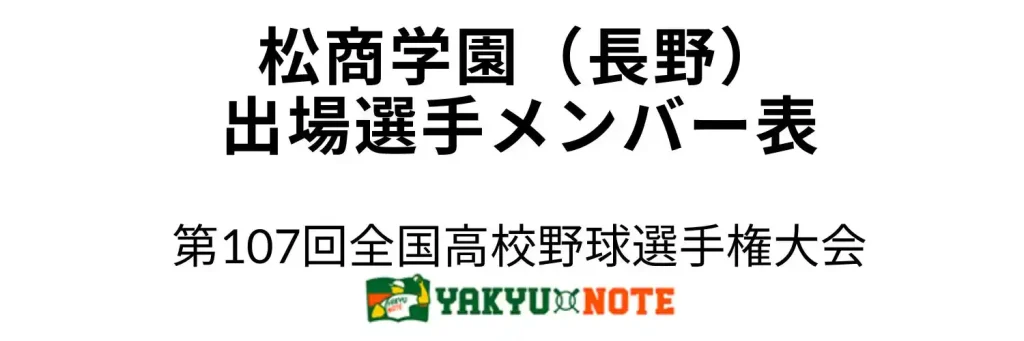 松商学園(長野)2025年甲子園出場選手メンバー表 第107回全国高校野球選手権大会(夏の甲子園)