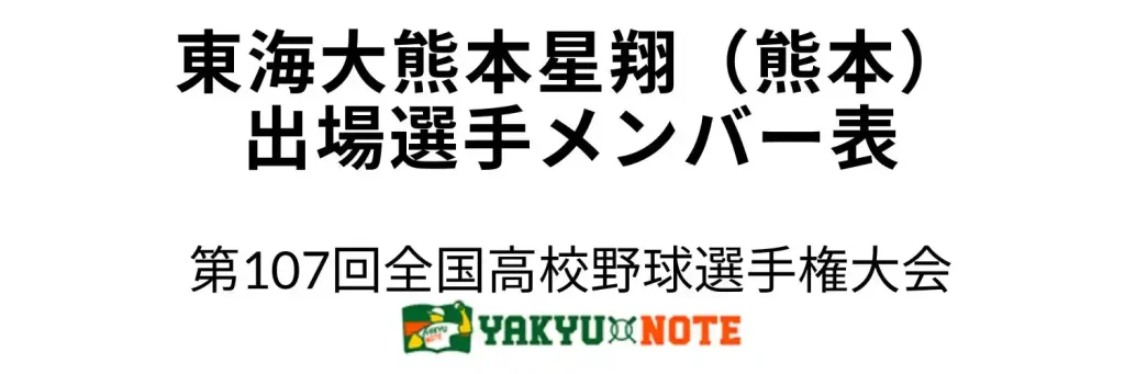 東海大熊本星翔(熊本)2025年甲子園出場選手メンバー表 第107回全国高校野球選手権大会(夏の甲子園)