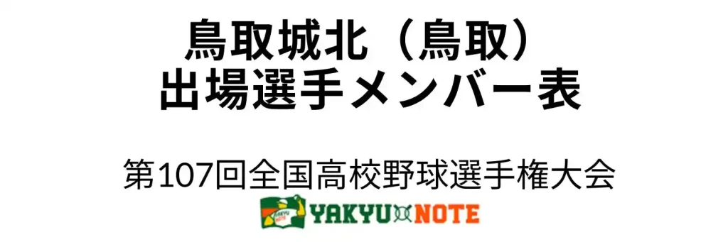 鳥取城北(鳥取)2025年甲子園出場選手メンバー表 第107回全国高校野球選手権大会(夏の甲子園)