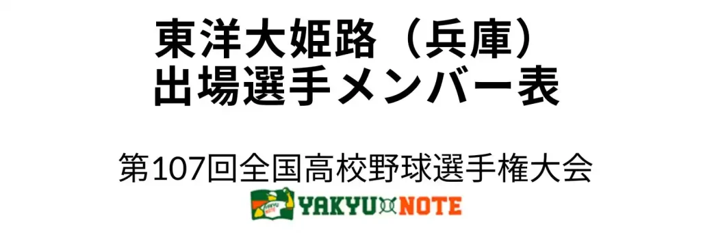 東洋大姫路(兵庫)甲子園出場選手メンバー表 第107回全国高校野球選手権大会(夏の甲子園)