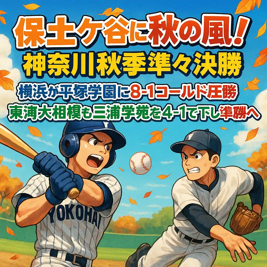 保土ケ谷に秋の風！ 神奈川秋季準々決勝　横浜が平塚学園に8-1コールド圧勝　織田の奪三振ショーでセンバツへ前進　東海大相模も三浦学苑を4-1で下し準決勝へ